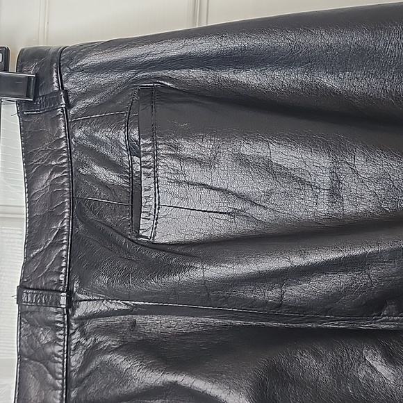 Licole Womens Vintage High Waisted Pleated Black Genuine Leather Pants Trousers - Picture 3 of 16